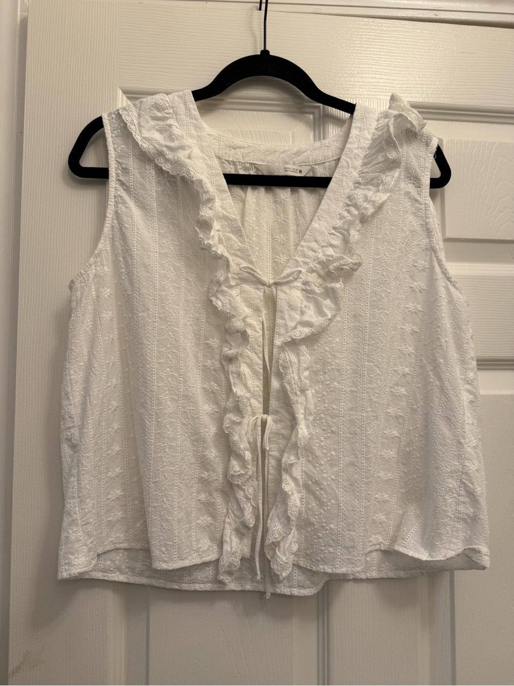 Zara White Ruffle Tie-Front Sleeveless Top